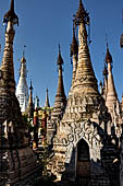 Rows of stupas in the Kakku (Kekku) Pagoda complex. The complex was kept hidden from the rest of the world until 2002 when it was opened to foreigners. Shan State, Burma (Myanmar). 